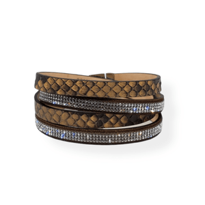 B963 Mix wrap bracelet Python & Swarovski Tabacco - Selleria Veneta