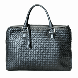 Black Briefcase Modena Intrecciato leather, two top handles & detachable leather strap