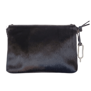 Black zip pouch bag Olga - Horsehair