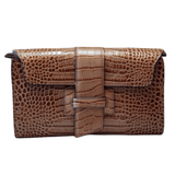 Taupe Clutch Patrizia leather clasp embossed leather 