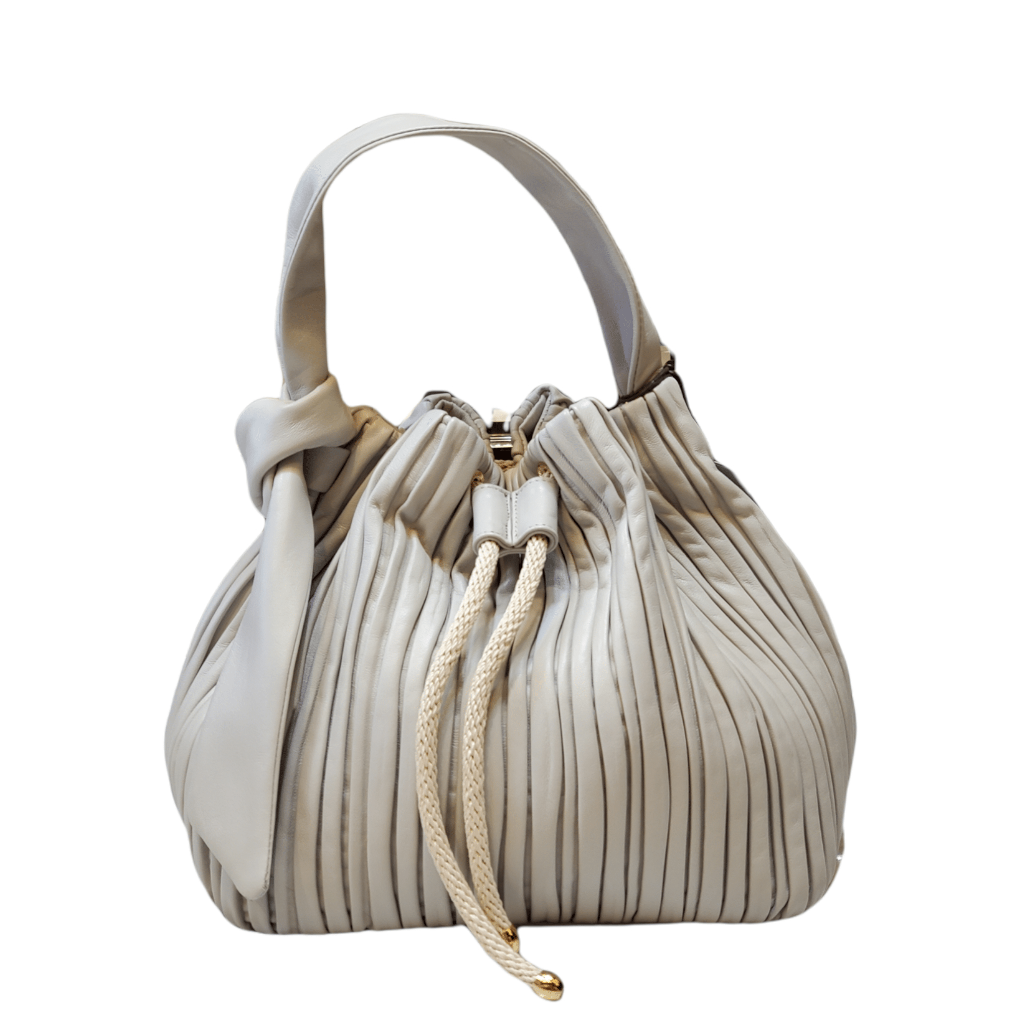 Cream Bucket Bag Small Softissima large shoulder strap & detachable strap