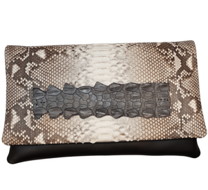 Large Clutch Santorini Python & crocodile leather