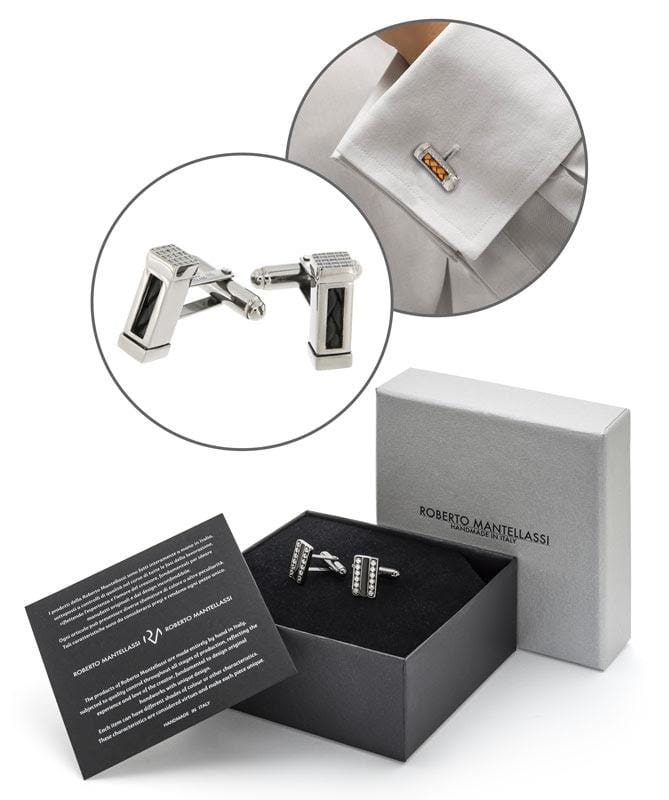 RM-G08 Cufflinks - Gun Metal, Sterling Silver and leather - Selleria Veneta