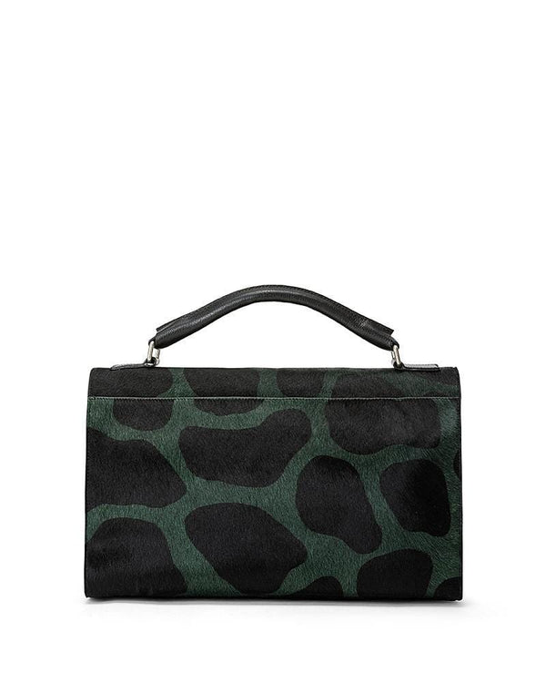 Zoe Satchel Giraffe Print top hard handle detachable strap 