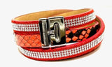 B963 Mix wrap bracelet Python & Swarovski Rosso