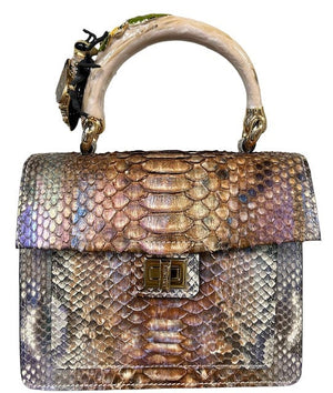 Chagall Python leather top metal handle bee finished with Swarovski crystals