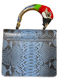 Light Blue Parrot Bag - Metal brass handle hand lacquer. One of a Kind - Selleria Veneta