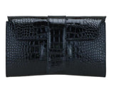 Black Clutch Patrizia leather clasp embossed leather 