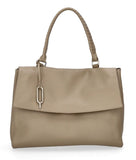 Taupe Zoe Large Satchel Bag Hard Top Handle Detachable Wide Leather strap