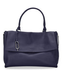 Navy Zoe Large Satchel Bag Hard Top Handle Detachable Wide Leather strap