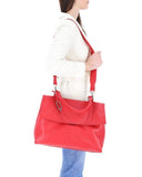 Red Zoe Large Satchel Bag Hard Top Handle Detachable Wide Leather strap