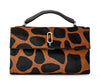 Black & Brown Zoe Satchel Giraffe Print top hard handle detachable strap 