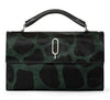 Black & Green Zoe Satchel Giraffe Print top hard handle detachable strap 