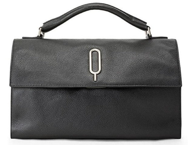 Black Zoe Satchel hard handle Bag detachable strap metal clasp