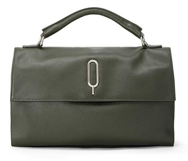 Green Zoe Satchel hard handle Bag detachable strap metal clasp