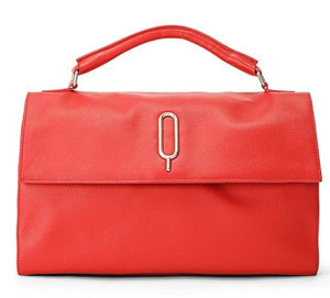 Red Zoe Satchel hard handle Bag detachable strap metal clasp